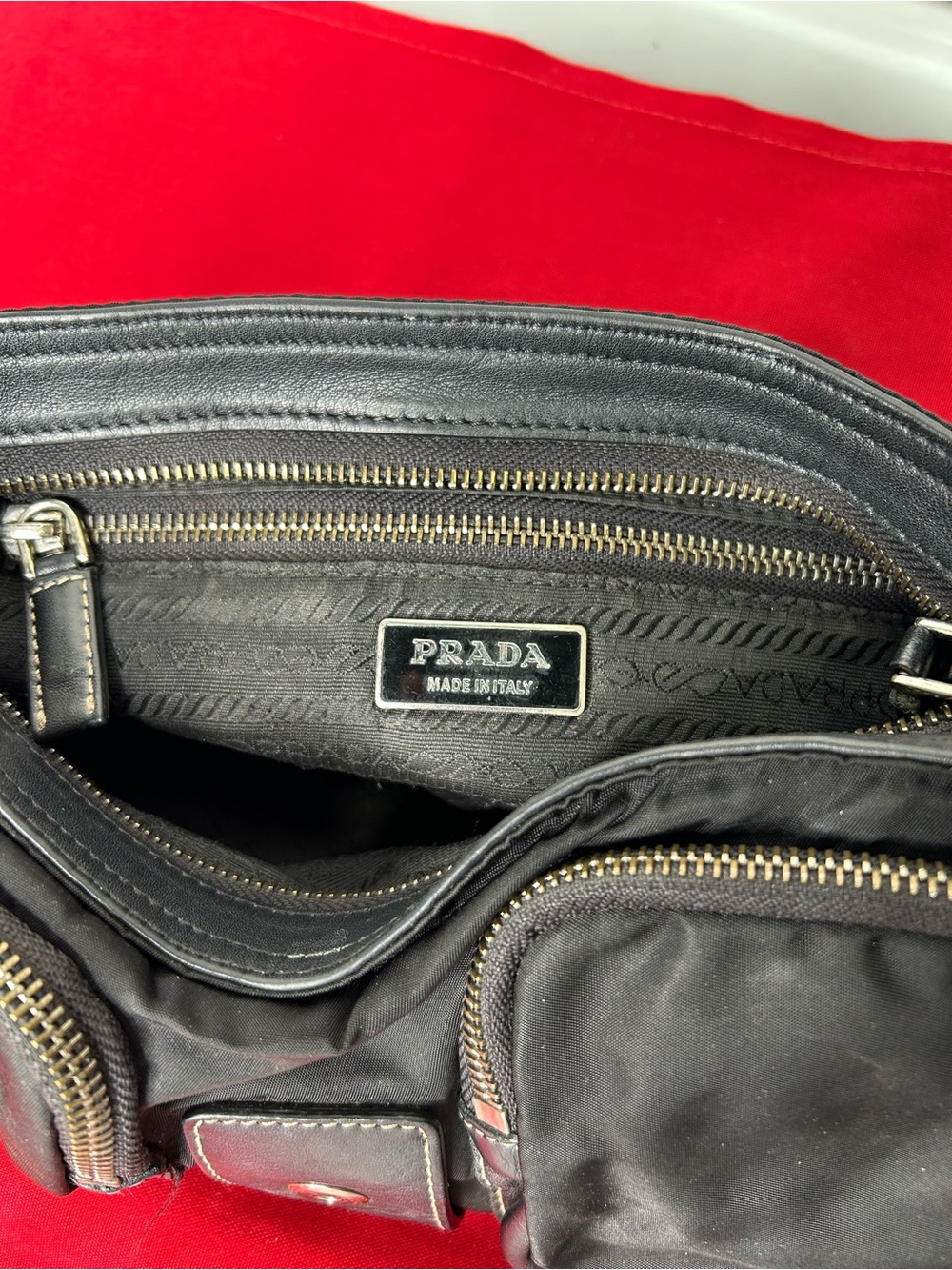 Prada Vintage Purse Nylon Leather Tessuto Silver Tone Hardware Accent - Picture 9 of 16